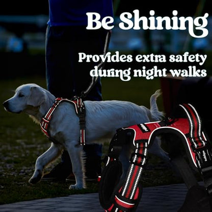 rabbitgoo Dog Harness Medium Sized, No Pull Pet Harness with 3 Buckles, Adjustable Soft Padded Vest with Control Handle, Walking Reflective Pet Vest for Medium Dogs, Red, M - color: Red, size: Medium