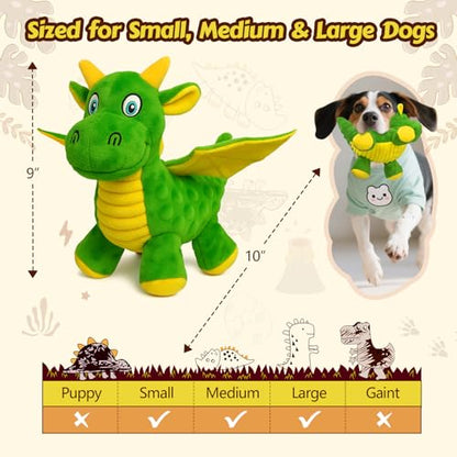 Squeaky Dog Toys - 2 Pack Soft Plush Dragon Dog Toys with 5 Squeakers in Head & Feet, Crinkle Wings, Cute Dog Toys for Small Medium and Gentle Large Dogs (Green & Blue,10") - color: Green & Blue