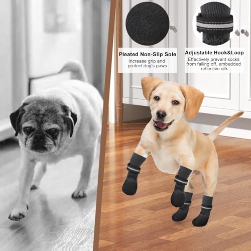 BINGPET Dog Socks Anti Slip Paw Protectors, Waterproof Dog Shoes for Hardwood Floors, Hot/Cold Pavement Traction Control Boots for Small Medium Large Senior Dogs