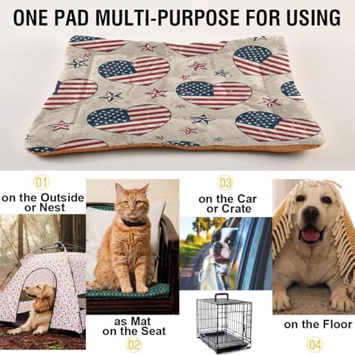 Independence Day Pattern Pet Bed Mat for Dogs and Cats, Soft Washable Crate Pad with Non-Slip Bottom, Cozy Bed Cushion for Small Medium Large Pets, 24x36 Inch - size: Medium