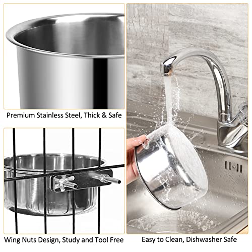 Dog Crate Water Bowl, 2 pcs Stainless Steel Large Dog Bowls 40oz & 60oz, Durable Anti-Spill Pet Metal Bowls for Cage Kennel Crate, Hanging Water/Food Bowl for Medium & Large Dogs - color: 2pack silver