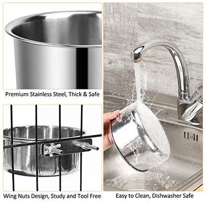 Dog Crate Water Bowl, 2 pcs Stainless Steel Large Dog Bowls 40oz & 60oz, Durable Anti-Spill Pet Metal Bowls for Cage Kennel Crate, Hanging Water/Food Bowl for Medium & Large Dogs - color: 2pack silver
