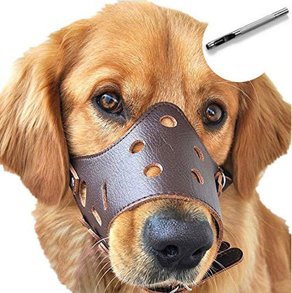 BARKLESS Dog Muzzle Leather, Soft Secure Anti-Barking Leather Muzzle for Large Sized Dogs to Prevent Biting, Breathable and Adjustable, Allows Drinking and Panting, Used with Collars - color: Brown, size: XL (Snout Cir: 11"-13.75")