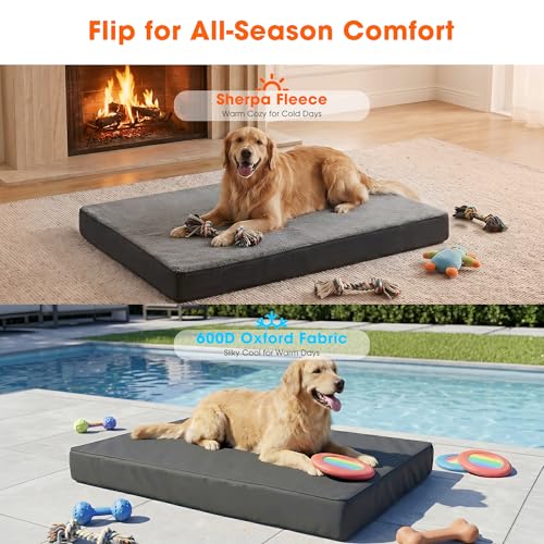 Waterproof Dog Bed for Crate, Chew Proof Orthopedic Crate Pad, Reversible Heavy Duty Oxford & Sherpa Egg Crate Foam Pet Mat for Indoor/Outdoor - size: Large (36*27*3)