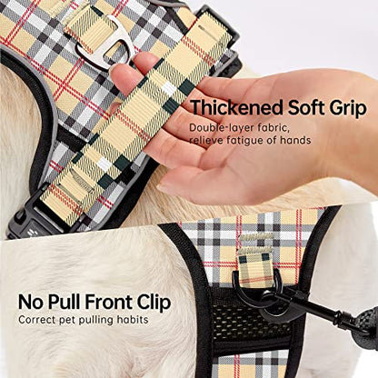 NESTROAD No Pull Dog Harness with Leash, Reflective No Choke Pet Vest Harness,Adjustable Soft Padded Dog Harness with Easy Control Handle for Small Dogs(Checkered Beige,Small) - color: Checkered Beige, size: 【S】neck 11-15" chest 15-21"
