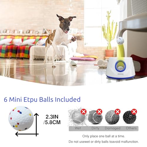 Automatic Dog Ball Launcher, Dog Ball Throw Launcher, 3 Adjustable Distance 20-45FT, with 6 2.3-inch ETPU Balls, for Small/Medium Dogs, Indoor and Outdoor Interactive Toys