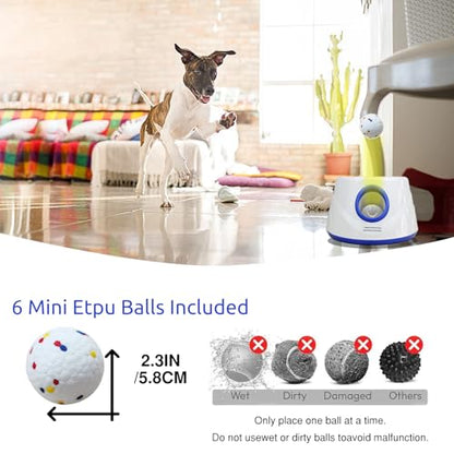 Automatic Dog Ball Launcher, Dog Ball Throw Launcher, 3 Adjustable Distance 20-45FT, with 6 2.3-inch ETPU Balls, for Small/Medium Dogs, Indoor and Outdoor Interactive Toys