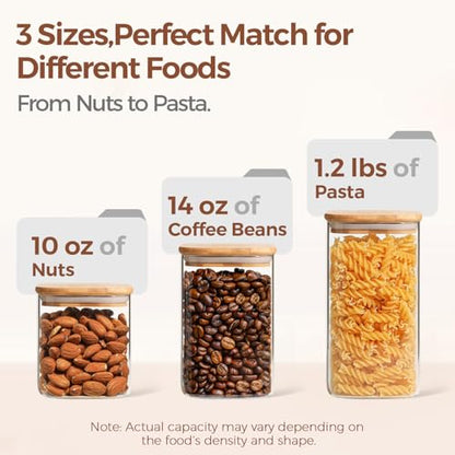 ComSaf Glass Pantry Storage Containers (0.7Qt/1.2Qt/1.6Qt) Set of 6, Glass Storage Containers with Lids, Kitchen Food Storage Jar, Square Glass Jars for Flour Cereal Sugar Tea Coffee Beans Snacks - size: 0.7Qt*2/1.2Qt*2/1.6Qt*2