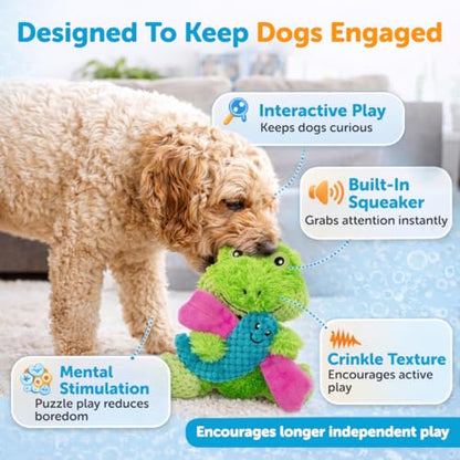 GURU Loveys Soft & Cuddly Frog Dog Toy with Removable Squeaker - Dog Toy with Multiple Textures to Stimulate Play & Engage Your Dog’s Instincts- Puzzle Dog Toy, Low-Pile & Bubble Plush - style: Frog