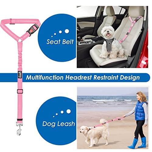 Lukovee Dog Seatbelt Leash for Cars, 2 Pack Pet Safety Seat Belt with Adjustable Buckle & Reflective Bungee, Connect Dog Harness in Vehicle Dogs Restraint Travel Daily Use (Pink) - color: A-Pink