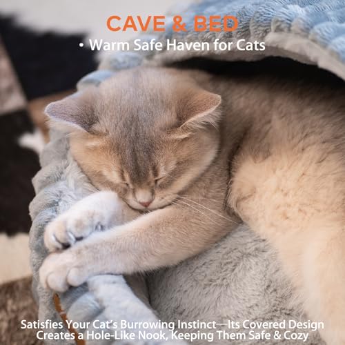 CHEERPALS Cat Cave Bed for Indoor Cats, Washable Covered Cat Bed Hooded Kitty Bed Soft Fluffy Pet Bed for Puppy and Small Dog(Dark Blue) - color: Dark Blue