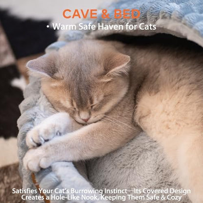 CHEERPALS Cat Cave Bed for Indoor Cats, Washable Covered Cat Bed Hooded Kitty Bed Soft Fluffy Pet Bed for Puppy and Small Dog(Dark Blue) - color: Dark Blue