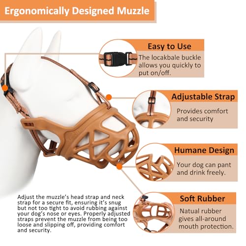 BARKLESS Dog Muzzle, Basket Muzzle for Biting, Chewing and Scavenging, Humane Cage Mouth Cover, Perfect for Grooming and Training Small Aggressive Reactive Dogs (XS, Brown) - size: Extra Small