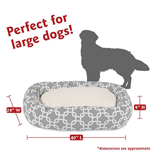 Majestic Pet 40 Inch Links Sherpa Calming Dog Bed Washable – Cozy Soft Round Dog Bed with Spine for Head Support - Fluffy Donut Dog Bed 40x29x9 (inch) – Round Pet Bed Large - GRAY - color: Gray, style: 40 in.