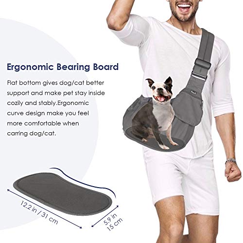 Lukovee Dog Sling Carrier, Hard Bottom Support & Adjustable Soft Padded Shoudler Strap Dog Slings for Small Dogs, Dog Purse with Drawstring Mesh Opening & Zipper Pockets for Puppy Cat Pet (Grey) - color: Grey
