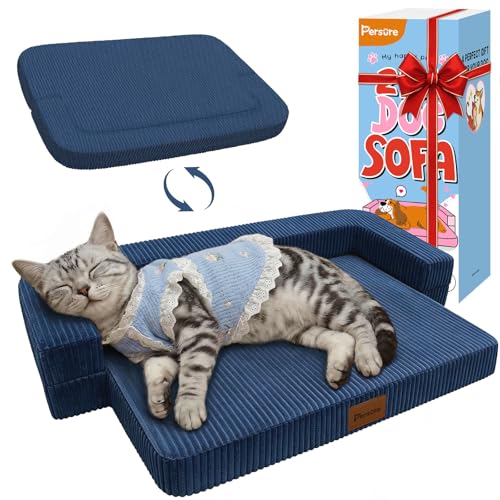 Persure Orthopedic Dog Bed for Medium Large Dogs, Waterproof Memory Foam Pet Couch Dog Sofa with 3-Sided Bolster, Adjustable Pillow, Non-Slip Bottom & Removable Washable Cover, Navy Blue, 28 inch - color: navy blue, size: Medium