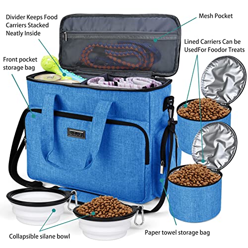 BAGLHER Dog Travel Bag, Pet Travel Bag (ALL Pet Travel Supplies), With 2 Pet Food Containers and 2 Collapsible Silicone Bowls; Essential Kits for Pet Travel Blue - color: Blue, size: Large