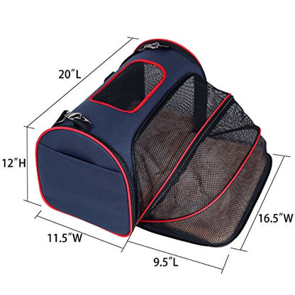 Petsfit Expandable Pet Carrier for Cats, Soft Sided Dog Carrier for Small Dog, Protect Pet Privay, Lightweight and Portable, Blue, 19.7"×11.4"×12.6"