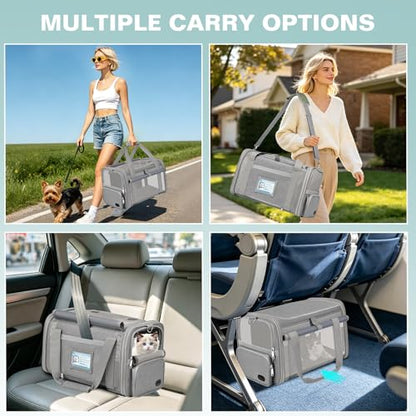 Soft Cat Carrier for Pets Up to 20 Lbs, Collapsible Cat Carrier Bag with Privacy Curtains, Airline Approved Small Pet Carrier for Small Medium Cats Dogs Puppy, Washable Soft Pet Travel Bag Dog Carrier - color: Gray