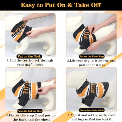 Pittsburgh Small Dog Sweater Football Theme Turtleneck Knit Dog Sweaters for Small Pets Warm Winter Cat Dog Clothes - color: black&yellow, size: Medium