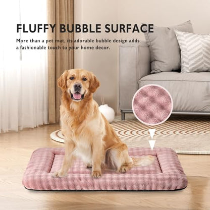 Dog Bed Mat Crate Pad for Large Dogs, Washable Soft Pet Sleeping Mat Kennel Pad with 3D Bubble Pattern, Dusty Pink, 42"x 28" - color: Dusty Pink, size: 42"L x 28"W x 1.5"Th