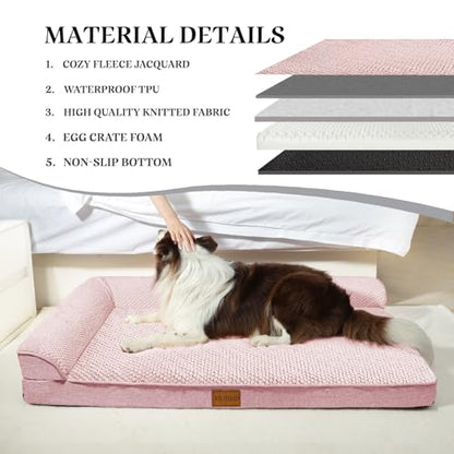 Orthopedic XL Dog Bed Large Sized Dog 42''X28'', Waterproof L Bolster Egg Crate Foam Big Pet Crate Beds with Washable Removable Cover, Non-Slip Soft Pet Couch Sleep Mat, Pink - color: Pink, size: XL:42x28x3.5 IN