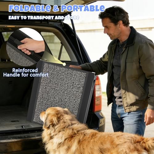 Dog Ramp for Car 63" x 20", Folding Pet Ramp for Large Dogs with Non-Slip Rug Surface, Portable Dog Car Ramp for SUV Car & Truck - size: 63" L x 20" W