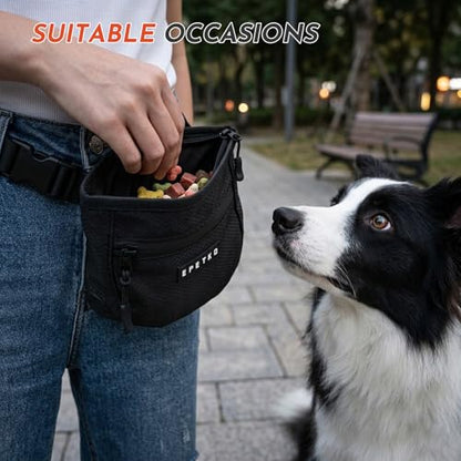 Dog Treat Pouch with Training Clicker, Treat Bag Fanny Pack with Magnetic and Zipper Closure Waterproof and Durable Treat Pouches for Pet Training Walking (Black) - color: Black