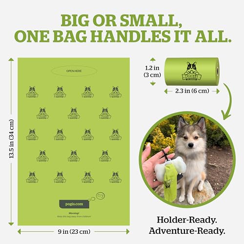 Pogi’s Dog Poop Bag Dispenser – Holder with Metal Carabiner for Leashes, Includes 15 Fresh Scented Bags - color: Unscented, size: 1 Count (Pack of 15)