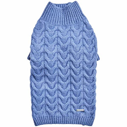 Blueberry Pet Classic Fuzzy Textured Knit Pullover Turtle-Neck Dog Sweater in Heather Blue, Back Length 14", Pack of 1 Clothes for Dogs - color: Heather Blue, Turtle-neck, size: 14 inch