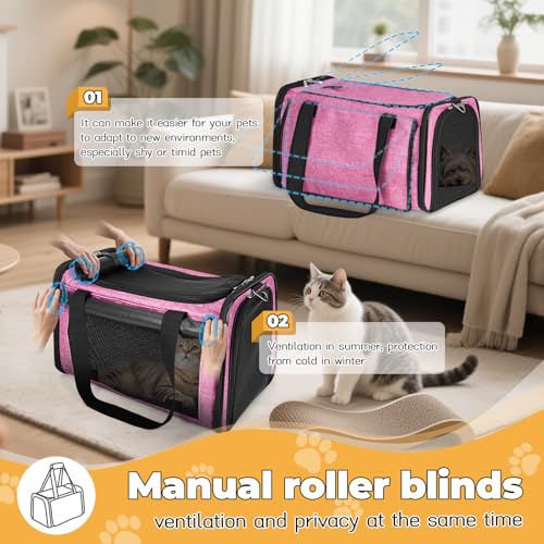 YUDODO 2 Packs 25 lbs Lightproof Soft Sided Pet Carrier for Large Cat & Small Dog Airline Approved Travel Bag Puppy Carriers with Side Pockets & Reflective Mesh, Foldable Portable Pink+Lake Blue - color: Pink*1+Lake Blue*1