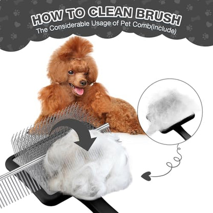Large Dog Slicker Brush, 2 PCS Doodle Grooming Brush Kit with Comb, Black | With two leather protective covers; ideal for Goldendoodles, Poodles, Labradoodles; extra long pin; premium wooden handle. - color: Black
