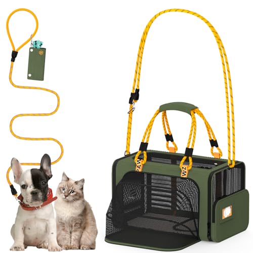 PAWZIDEA Expandable Pet Carrier Airline Approved, 18"×11"×11" Small Dog Carriers, Collapsible Top-Load Cat Carrier for 2 Cats Under Seat, Soft-Sided Puppy & Animal Travel Bag, ID Card, Up to 15lbs - color: Forest Green, size: 18.0"L x 11.0"W x 11.0"H