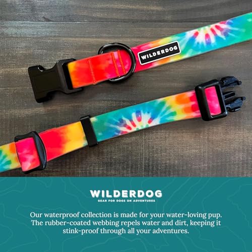 Wilderdog Waterproof Dog Collar - Repels Water & Dirt - Medium 13"-18" - Tie Dye - color: Tie Dye, size: Medium
