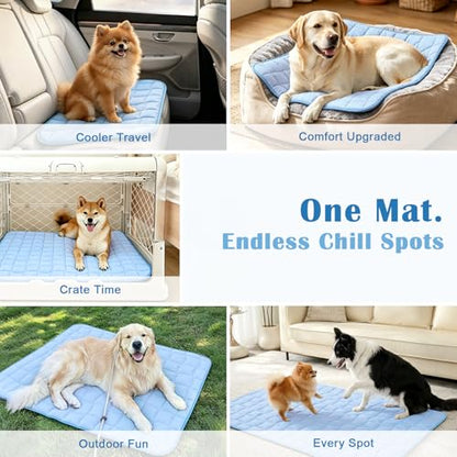 JOLLYVOGUE Cooling Mat for Dogs, 28" x 40" - Large Dog Cooling Pad, Wavy Quilted Kennels Bed with Non-Slip Base, Machine Washable Indoor Outdoor Summer Sleeping Dog Mat, Blue - size: Large: 28"x40"