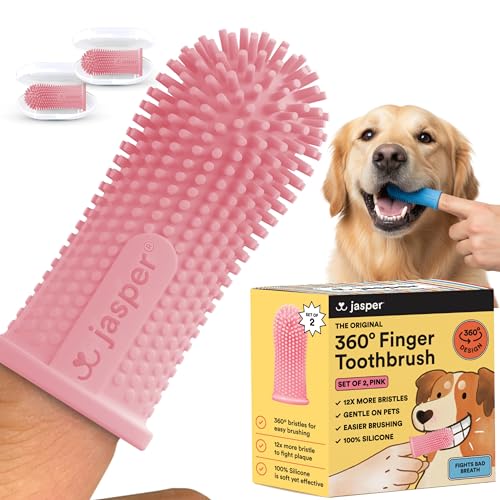 Jasper Dog Toothbrush, 360 Degree Pet Tooth Brushing Kit, Cat Toothbrush, Canine Dental Care & Teeth Cleaning Kit, Pet Finger Tooth Brush, Use with Dog Toothpaste, 2-Pack Pink - color: Pink (2-pack)