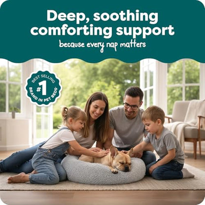 Furhaven 30" Round Calming Donut Dog Bed for Medium/Small Dogs, Refillable w/ Removable Washable Cover, Up to 45 lbs - Shaggy Plush Long Faux Fur Donut Bed -Mist Gray, Medium,30.0"L x 30.0"W x 10.0"Th - color: Mist Gray, size: Medium