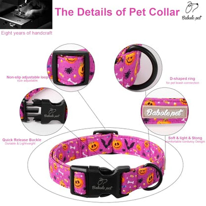 Halloween Dog Collar, Cute Pumpkin Bat Pattern Halloween Purple Puppy Collar, Soft Adjustable Cotton Dog Collars for Small Medium Large Boy&Girl Dogs XS - color: Purple Pumpkin Bat, size: XS