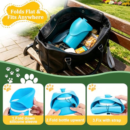 2 in 1 Foldable Dog Water Bottle, Leakproof Portable Pet Dispenser, Water Bottle Dog Bowl, Collapsible Food Grade Silicone Puppy Bottles, Lightweight Foldable for Travel Walking Caming (Blue) - color: Blue