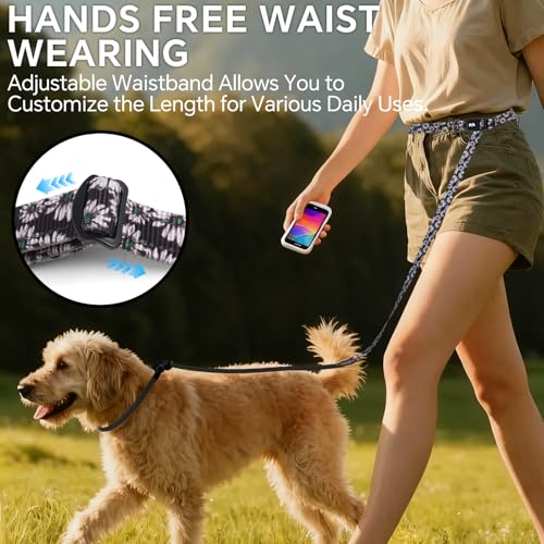 QQPETS Adjustable Slip Lead Dog Leash, Hands Free Waist Leash for Dog Walking, Reflective Training Lead with 360° Swivel Anti-Tangle, 4-7 ft Length for All Breeds - color: White Daisy