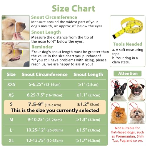 Mayerzon Dog Muzzle with Hook and Loop for Large Medium Small Dogs, Patented Soft Mesh Beagle Labrador Puppy Muzzles for Biting Chewing Grooming, Breathable, Adjustable, Allows Panting (Black, S) - size: S-(Snout Cir 7.5"-9")
