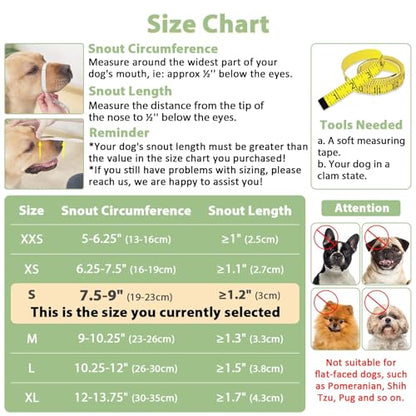 Mayerzon Dog Muzzle with Hook and Loop for Large Medium Small Dogs, Patented Soft Mesh Beagle Labrador Puppy Muzzles for Biting Chewing Grooming, Breathable, Adjustable, Allows Panting (Black, S) - size: S-(Snout Cir 7.5"-9")