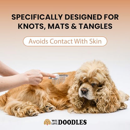 Dog Dematting Brush & Rake, Detangler Brush for Dogs, Comb Tool for Grooming, Best for Doodles, Poodles, Goldendoodles, Cats & Other Pets, Matted Fur Removal On Undercoat [We Love Doodles] - size: Dematting Rake Regular