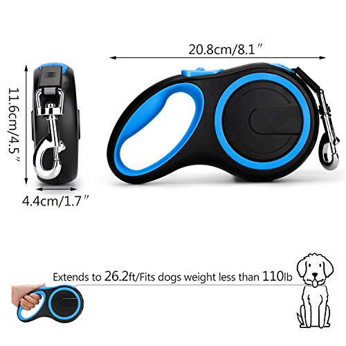 Segarty 2Packs Retractable Dog Leash, 26 Ft, Up to 110 Lbs, 1 Button Break & Lock, 360 Tangle-Free, Heavy Duty Long Dog Lead for Training Walking