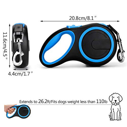 Segarty 2Packs Retractable Dog Leash, 26 Ft, Up to 110 Lbs, 1 Button Break & Lock, 360 Tangle-Free, Heavy Duty Long Dog Lead for Training Walking