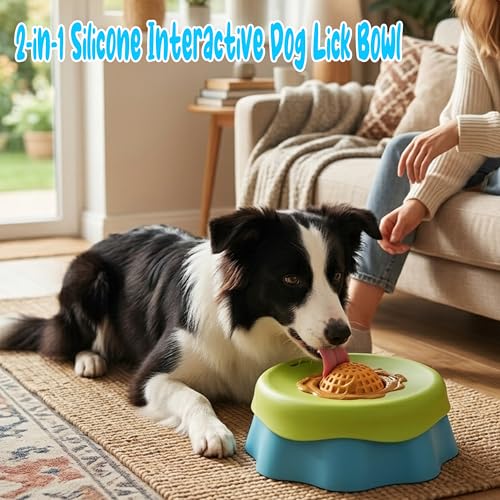 Slow Feeder Dog Bowls for Liquid Treats with Rolling Ball Silicone Interactive Dog Lick Bowl for Bone Broth & Wet Food Anti-Slip Lick Mat