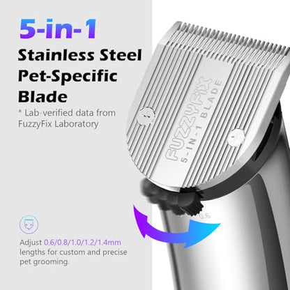Professional Dog Grooming Clippers with Charging Dock, 5-in-1 Adjustable Blade Cordless Pet Grooming Kit 5 Speed Rechargeable Trimmer Hair Shaver with Detachable Guide Combs for Animal Horse
