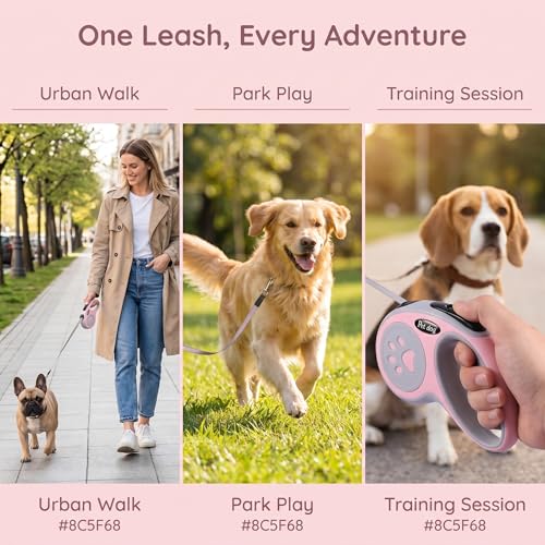 2Pack Retractable Dog Leash for Small Medium Dogs One-Click Brake & Lock Anti-Slip Ergonomic Handle 360° Tangle-Free Zinc Alloy Hook Durable ABS Casing-9.84feet Pink - color: Pink, size: 2