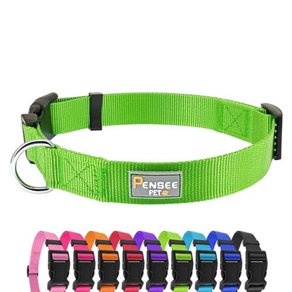 Dog Collar Green Basic Dog Collars with Breathable Quick Release Nylon Pet Collar for Puppy Small Medium Large Dogs Boy Girl - color: Green, size: Small,Neck 10-14.5"(Pack of 1)
