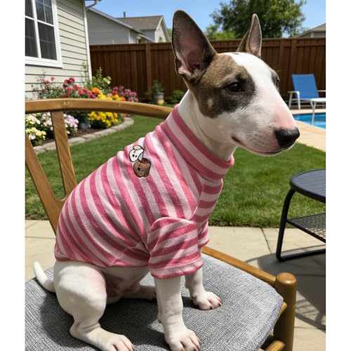 Turtleneck Dog Shirt Cute Doggie Embroidery Super Soft Dog Sweatshirt Stretchy Striped Puppy Pullover for Cats Small Medium Large Dogs (Pink Striped, XXXX-Large) - color: Pink Striped, size: XXXX-Large